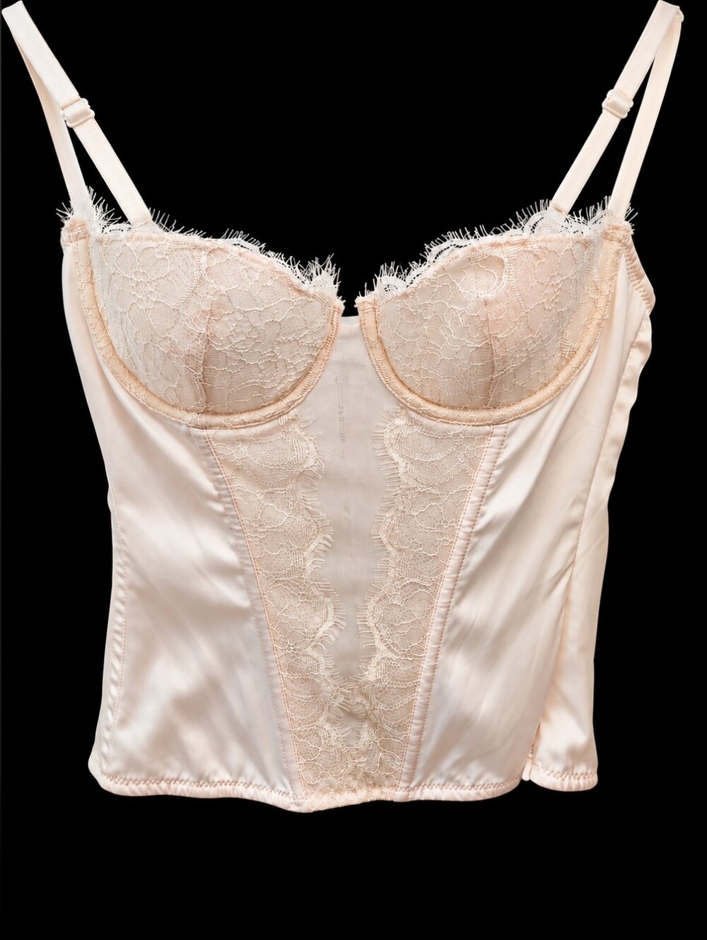 Vintage La SENZA Silk Texture Cream/light Pink Lace-Trimmed Corset